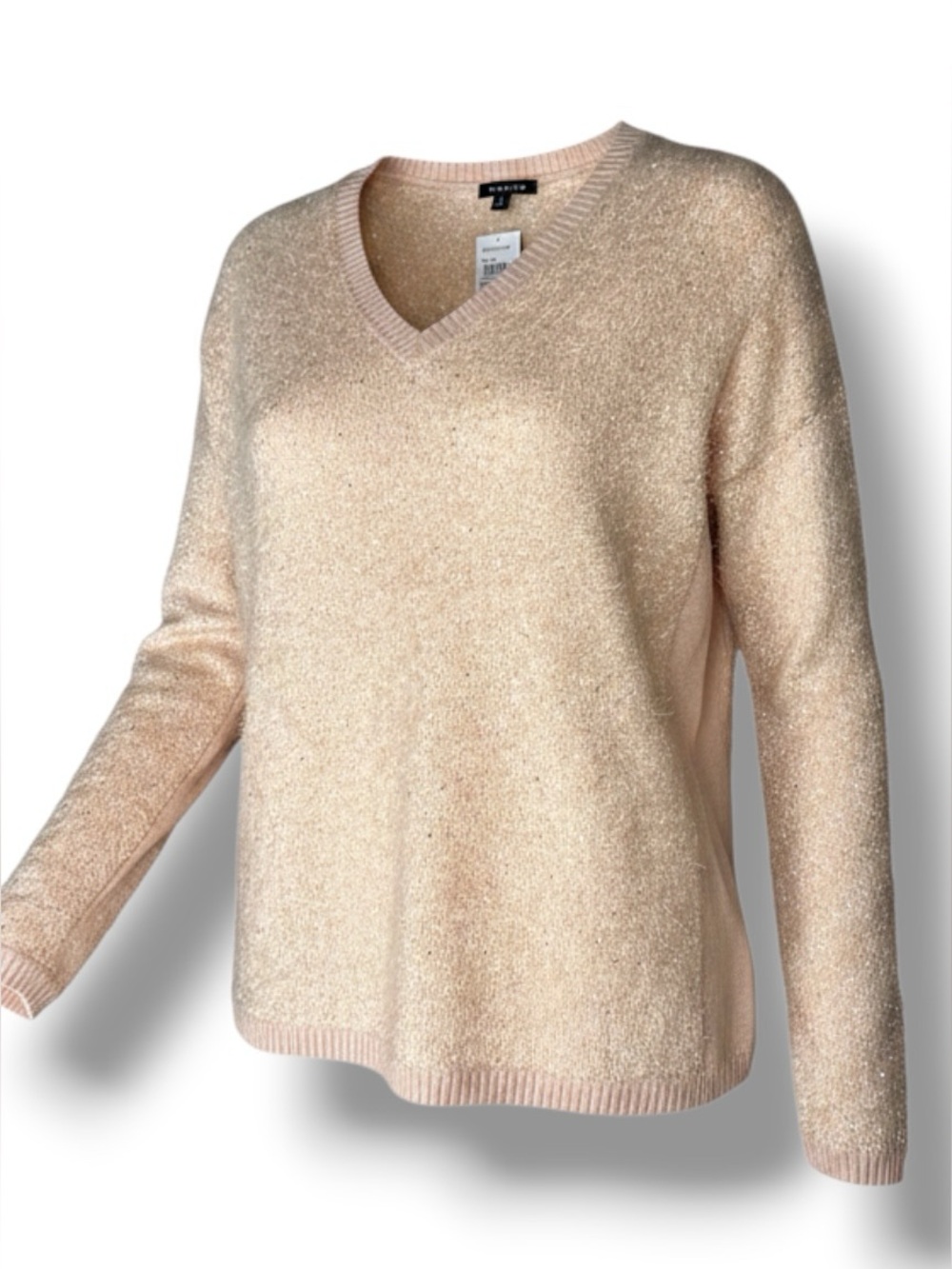 Trouvé SZ L Nordstrom Sparkle V-Neck Sweater ROSE CAMEO $78 RETAIL LUXE FUZZY
